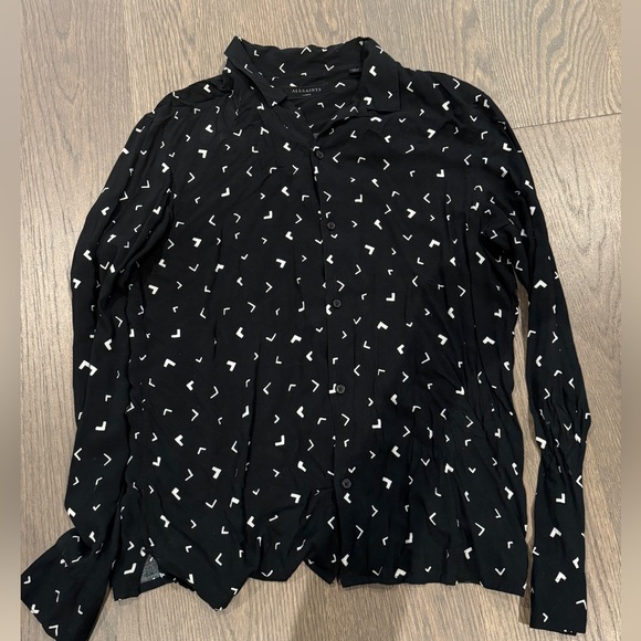 Allsaints Vintage Lightweight Geometric Long Sleeve Shirt Black - Picture 2 of 5